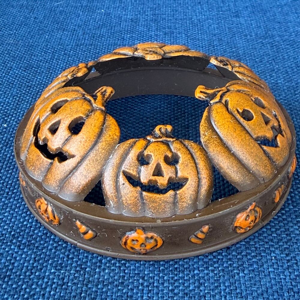 Vintage Yankee Candle Illuma Lid Metal Pumpkin Topper 2003 Jack O'Lantern